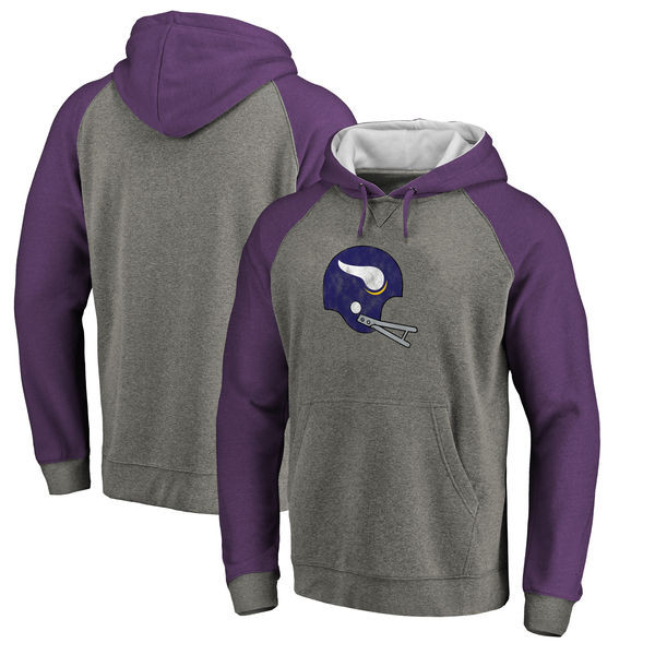 Minnesota Vikings NFL Pro Line by Fanatics Branded Throwback Logo Tri Blend Raglan Pullover Hoodie Gray Purple