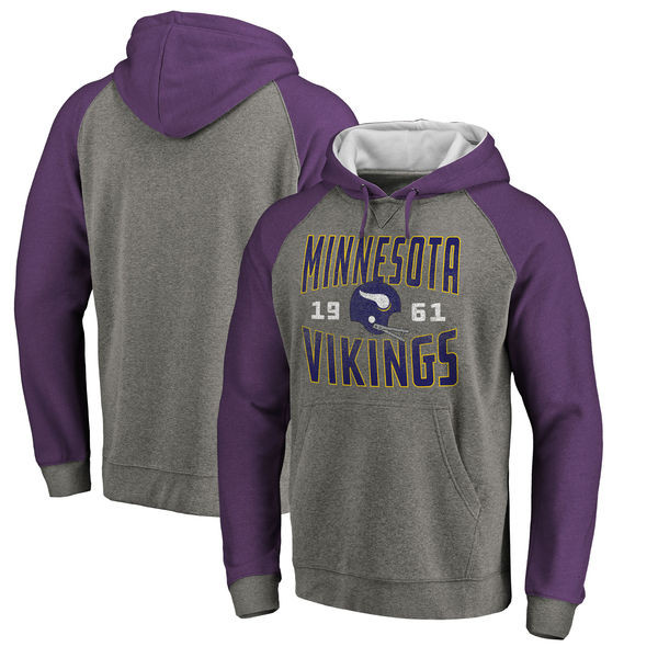 Minnesota Vikings NFL Pro Line by Fanatics Branded Timeless Collection Antique Stack Tri Blend Raglan Pullover Hoodie Ash