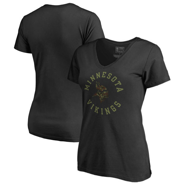 Minnesota Vikings NFL Pro Line by Fanatics Branded Women's Camo Collection Liberty Plus Size V Neck T Shirt Black