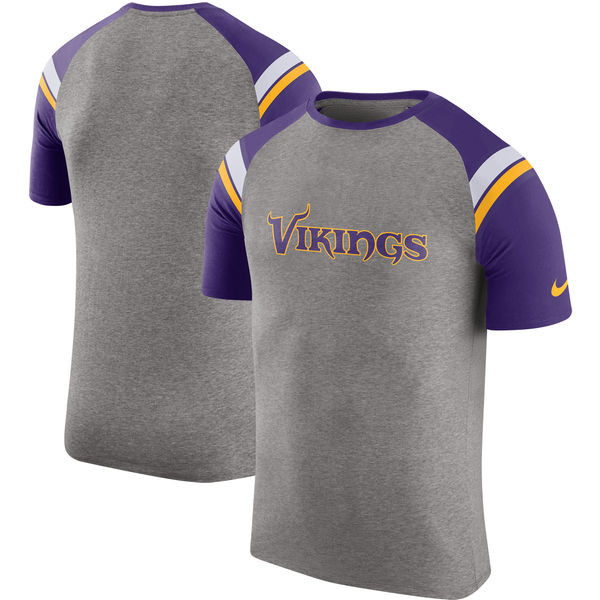 Minnesota Vikings  Enzyme Shoulder Stripe Raglan T Shirt Heathered Gray