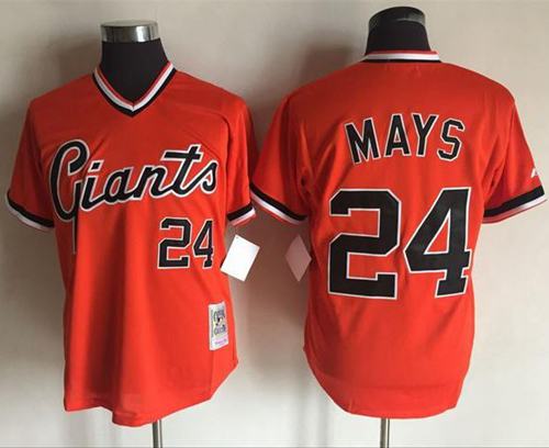 Mitchell And Ness Giants 24 Willie Mays Orange Throwback Stitched MLB jerseys