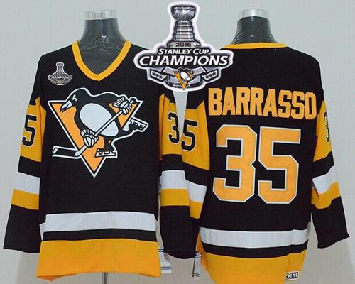 Mitchell Ness Penguins 35 Tom Barrasso Black 2016 Stanley Cup Champions Stitched NHL Jersey