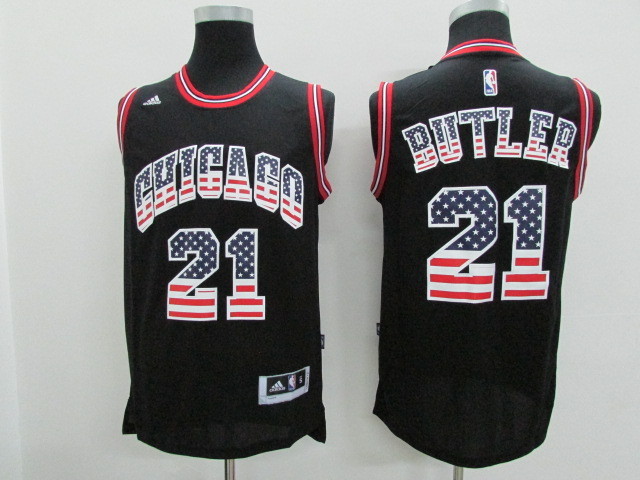 NBA Chicago Bulls 21 Jimmy Butler USA Flag Fashion Black Jerseys