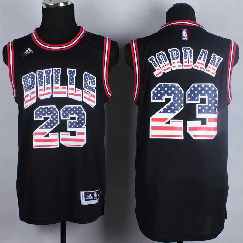NBA Chicago Bulls 23 Michael Jordan USA Flag Fashion Black Jerseys