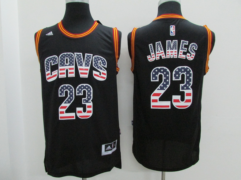 NBA Cleveland Cavaliers 23 Lebron James USA Flag Fashion Black Jerseys