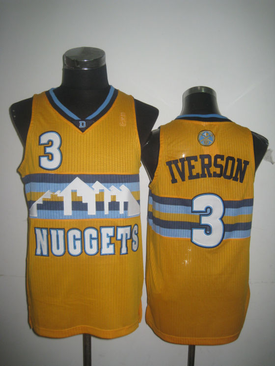 NBA Denver Nuggets 3 Allen Iverson Swingman Throwback Yellow Jersey