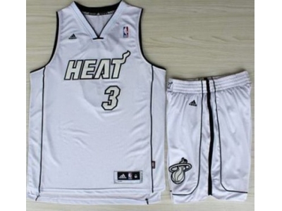 NBA Miami Heat #3 Dwyane Wade White Silver Number(Revolution 30)Suits