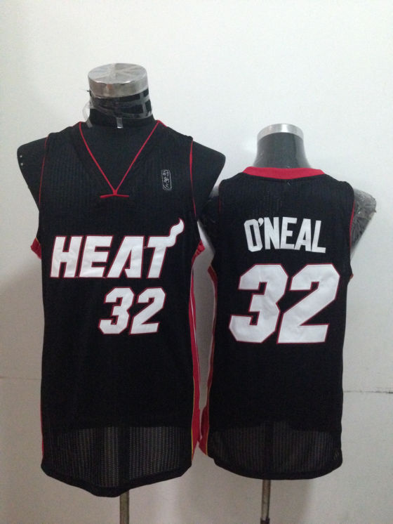 NBA Miami Heat 32 Shaquille O'Neal Authentic Black Jersey