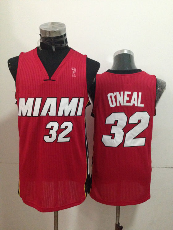 NBA Miami Heat 32 Shaquille O'Neal Authentic Red Jersey