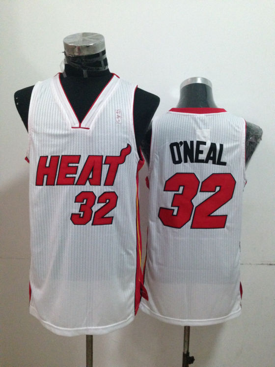 NBA Miami Heat 32 Shaquille O'Neal Authentic White Jersey