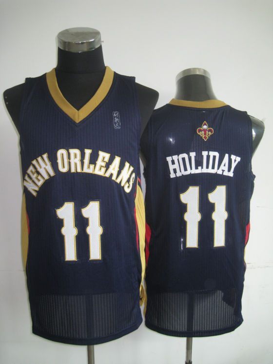 NBA New Orleans Pelicans 11 Jrue Holiday Authentic Road Blue Jersey