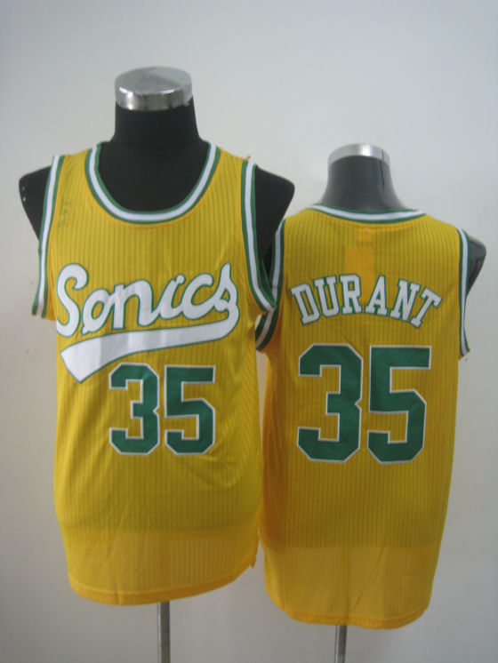 NBA Seattle Sonics 35 Kevin Durant Authentic Throwback Soul Yellow Jersey
