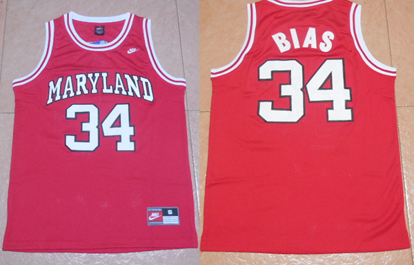 NCAA 34 Len Bias Jersey 1985 Maryland Terps University Throwback Basketball Red Jersey