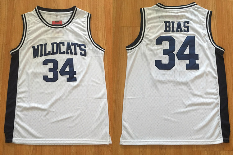 NCAA 34 Len Bias Jersey Villanova Wildcats University Throwback Basketball White Jersey