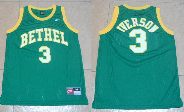 NCAA Bethel Christian School 3 Allen Iverson Jersey college basketball Green jersey