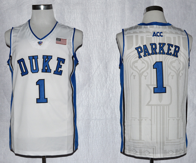 NCAA Duke Blue Devils 1 Jabari Parker White College Basketball Performance Jersey ACC Patch