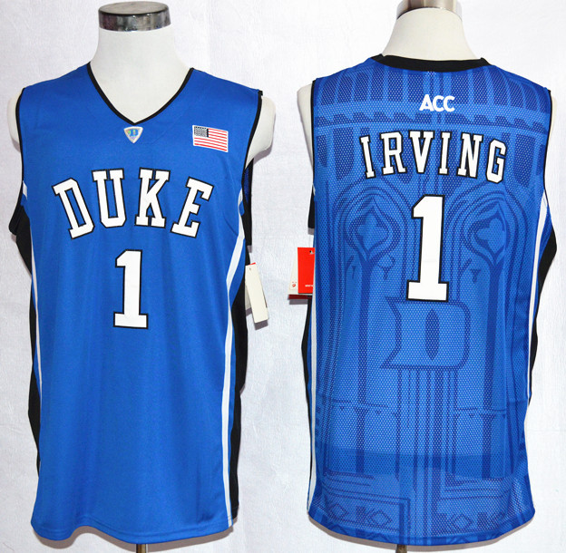 NCAA Duke Blue Devils 1 Kyrie Irving Blue College Basketball Performance Jersey ACC Patch