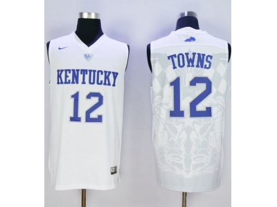 NCAA Men Kentucky Wildcats 12 Karl Anthony Towns White Basketball Stitched Jersey