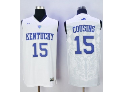 NCAA Men Kentucky Wildcats 15 DeMarcus Cousins White Basketball Stitched Jersey
