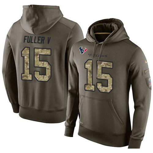 NFL Men  Houston Texans 15 Will Fuller V Stitched Green Olive Salute To Service KO Performance Hoodie