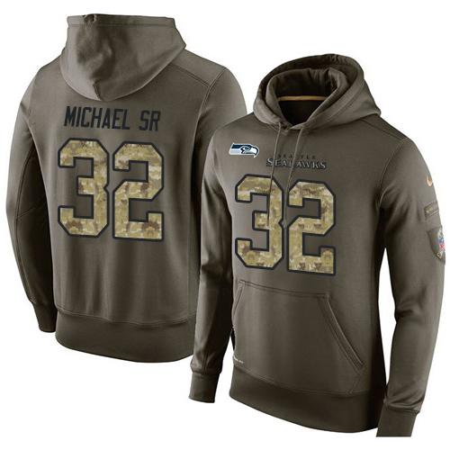 NFL Men  Seattle Seahawks 32 Christine Michael SR Stitched Green Olive Salute To Service KO Performance Hoodie