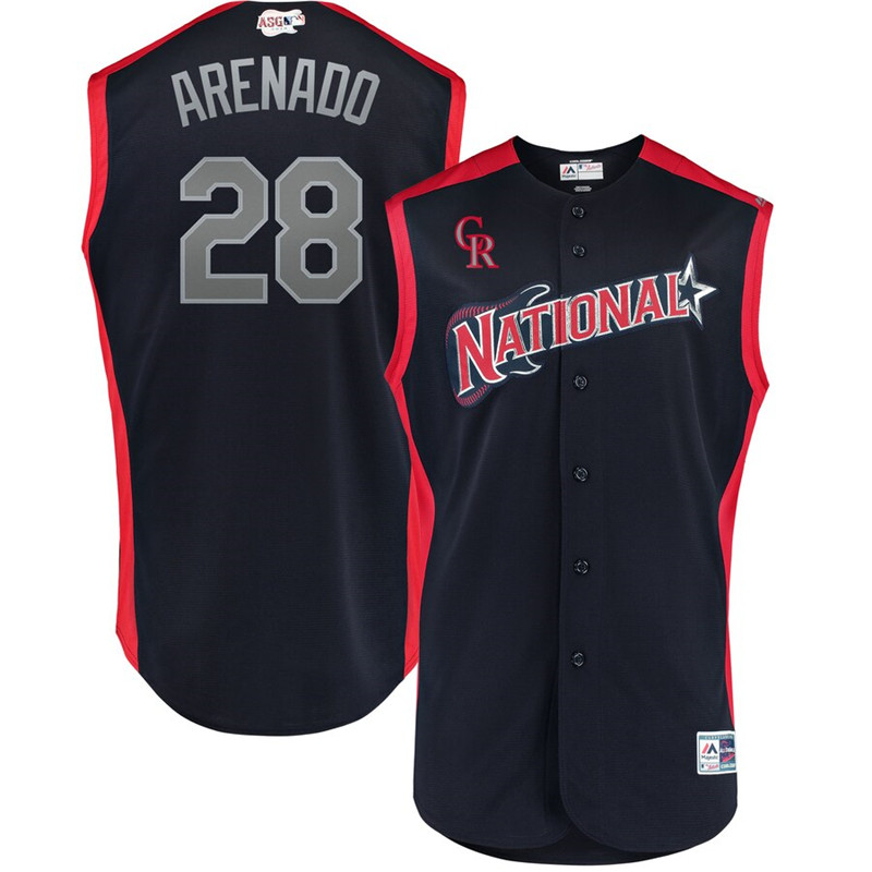 National League 28 Nolan Arenado Navy Youth 2019 MLB All Star Game Workout Player Jersey