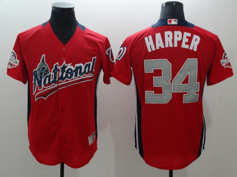 National League 34 Bryce Harper Red 2018 MLB All Star Game Home Run Derby Jersey
