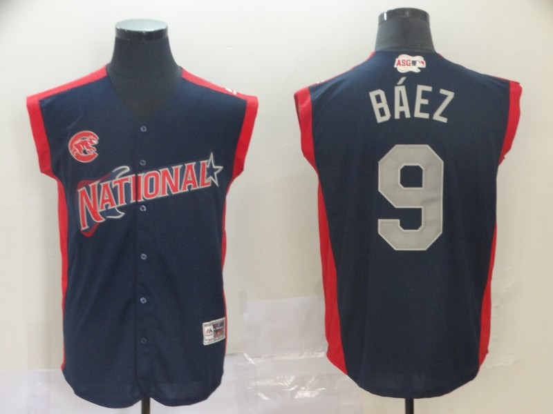 National League 9 Javier Baez Navy 2019 MLB All Star Game Workout Player Jersey