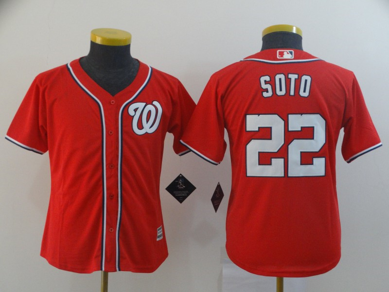 Nationals 22 Juan Soto Red Youth Cool Base Jersey