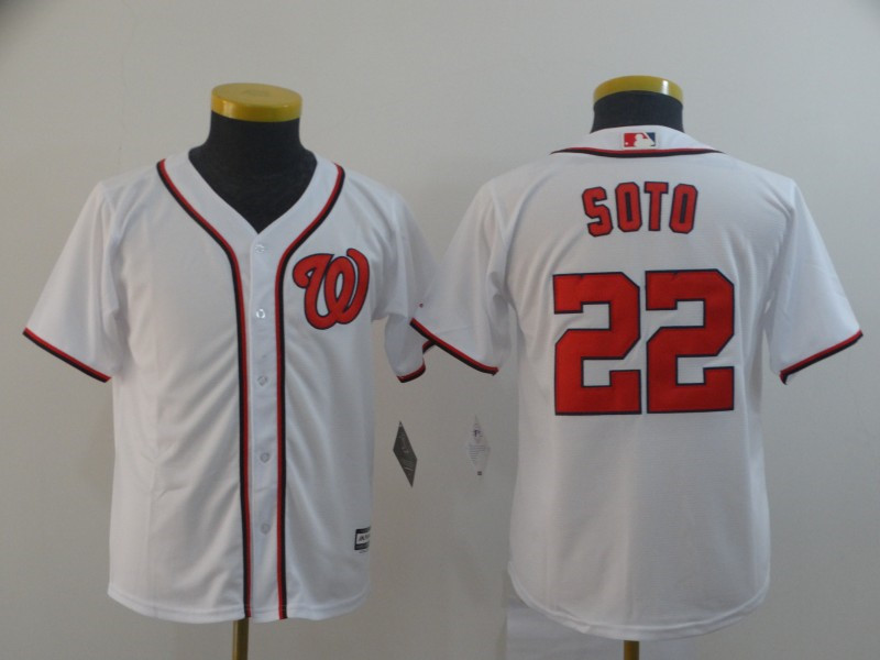 Nationals 22 Juan Soto White Youth Cool Base Jersey