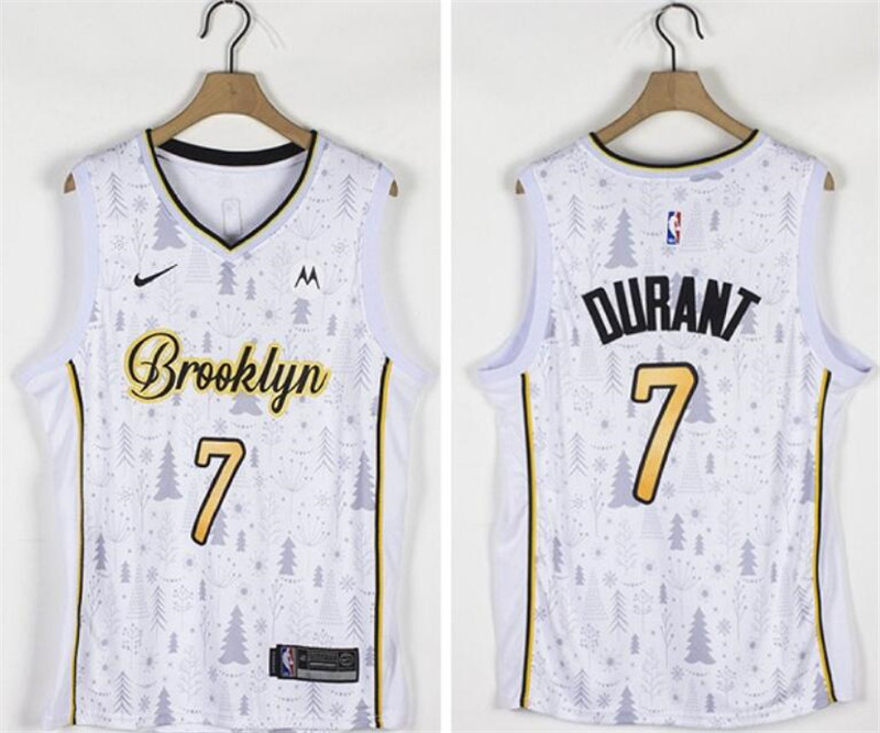 Nets 7 Kevin Durant White Nike Christmas Edition Swingman Jersey
