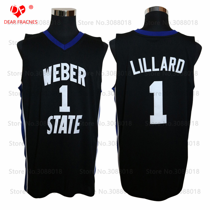 New Cheap Weber State #1 Damian Lillard Jersey Throwback College Basketball Jersey Vintage Retro Basket Shirts For Men Stitched