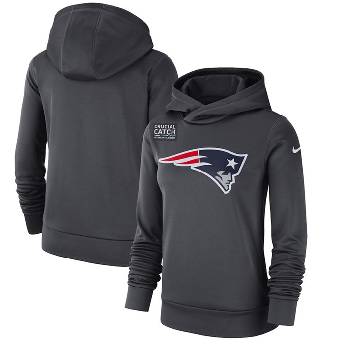 New England Patriots Anthracite Women's  Crucial Catch Performance Hoodie