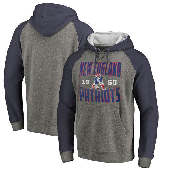 New England Patriots NFL Pro Line by Fanatics Branded Timeless Collection Antique Stack Tri Blend Raglan Pullover Hoodie Ash