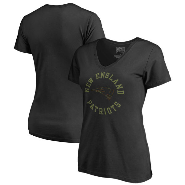 New England Patriots NFL Pro Line by Fanatics Branded Women's Camo Collection Liberty Plus Size V Neck T Shirt Black