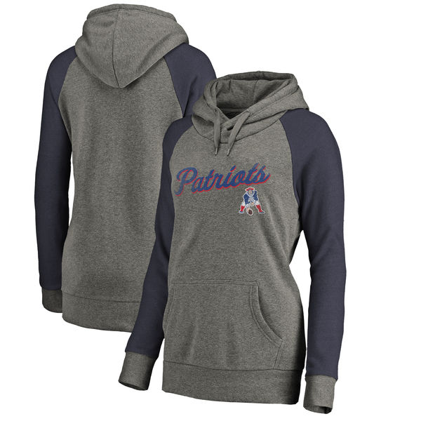 New England Patriots NFL Pro Line by Fanatics Branded Women's Timeless Collection Rising Script Plus Size Tri Blend Hoodie Ash
