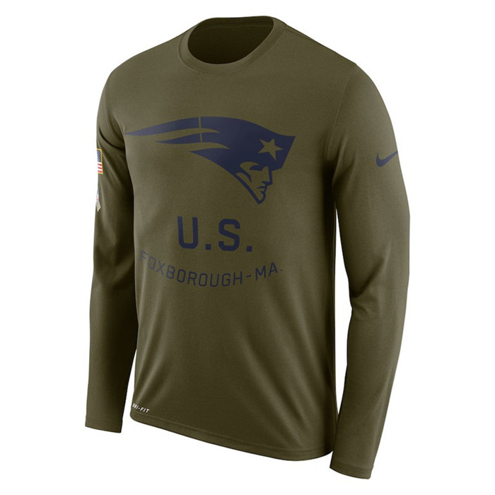 New England Patriots  Salute to Service Sideline Legend Performance Long Sleeve T Shirt Olive