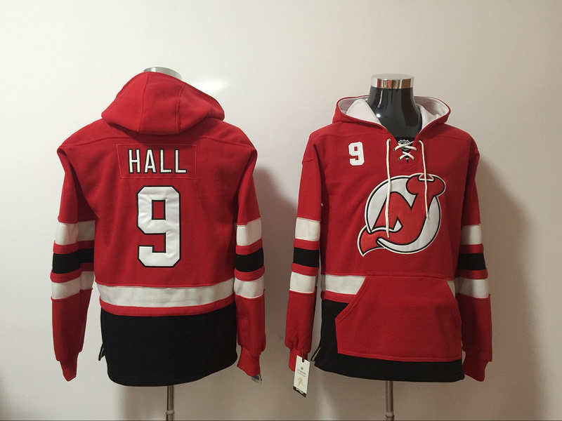 New Jersey Devils 9 Taylor Hall Red All Stitched Hooded Sweatshirt