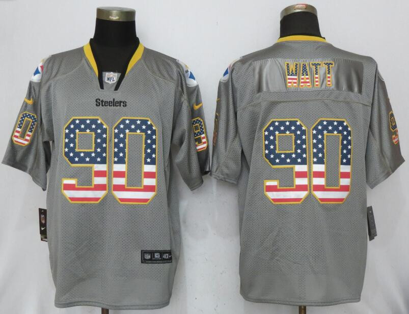 New  Pittsburgh Steelers 90 Watt USA Flag Fashion Gray Elite Jersey