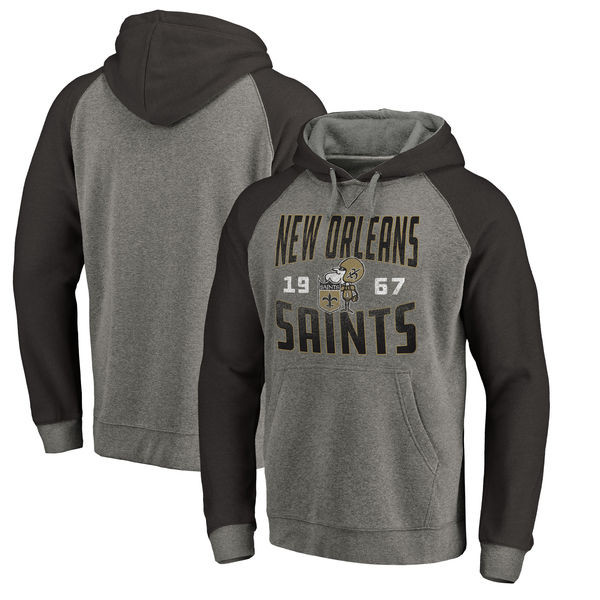 New Orleans Saints NFL Pro Line by Fanatics Branded Timeless Collection Antique Stack Tri Blend Raglan Pullover Hoodie Ash