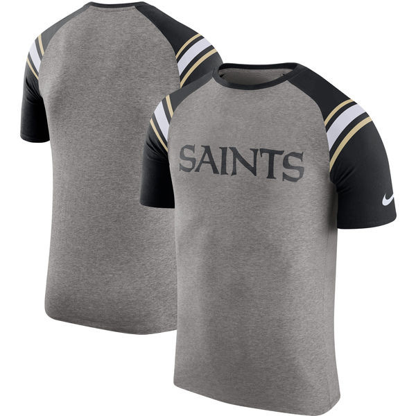 New Orleans Saints  Enzyme Shoulder Stripe Raglan T Shirt Heathered Gray