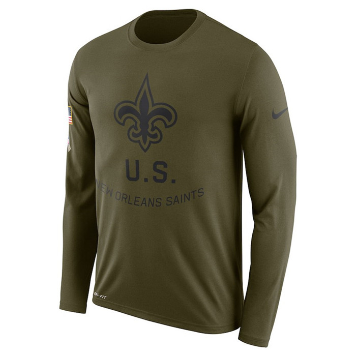 New Orleans Saints  Salute to Service Sideline Legend Performance Long Sleeve T Shirt Olive