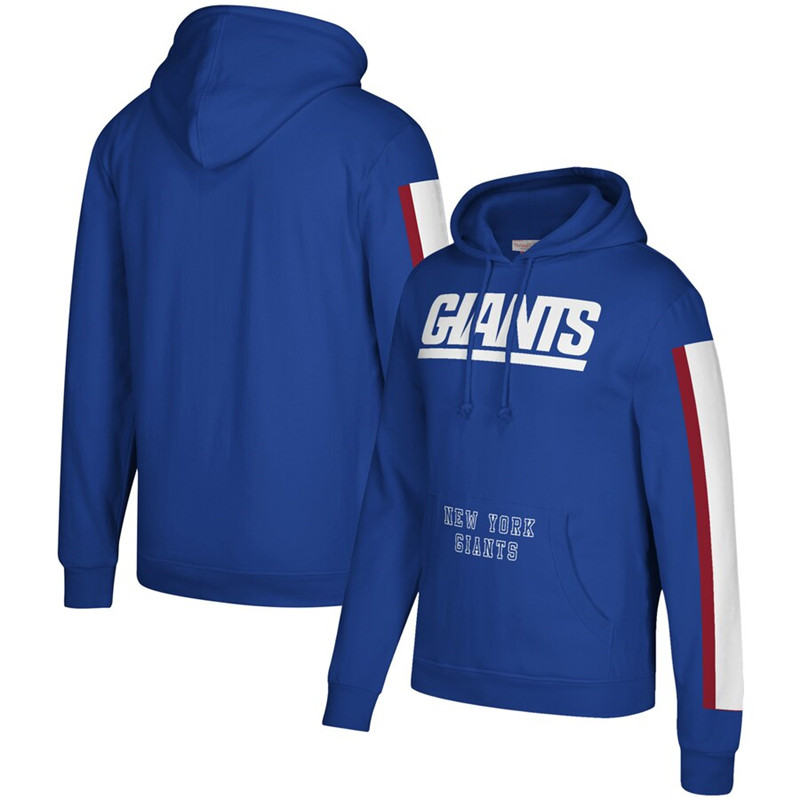 New York Giants Mitchell & Ness Three Stripe Pullover Hoodie Royal