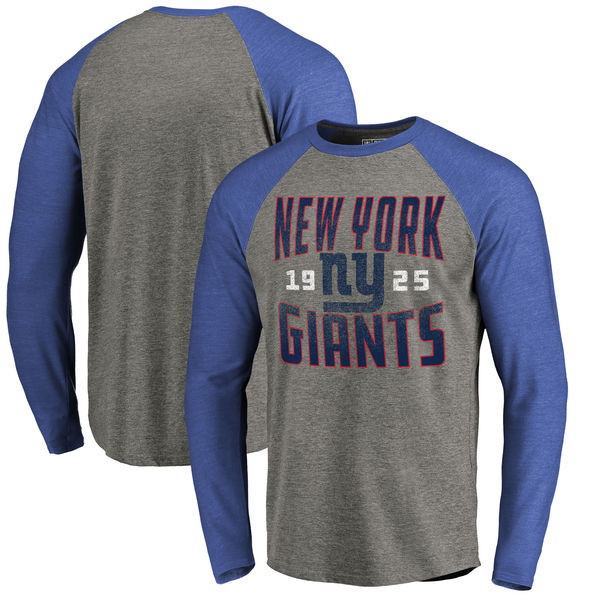 New York Giants NFL Pro Line by Fanatics Branded Timeless Collection Antique Stack Long Sleeve Tri Blend Raglan T Shirt Ash