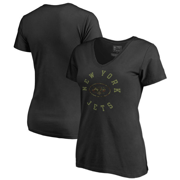 New York Jets NFL Pro Line by Fanatics Branded Women's Camo Collection Liberty Plus Size V Neck T Shirt Black