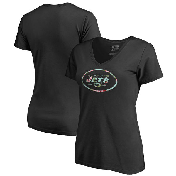 New York Jets NFL Pro Line by Fanatics Branded Women's Lovely Plus Size V Neck T Shirt Black