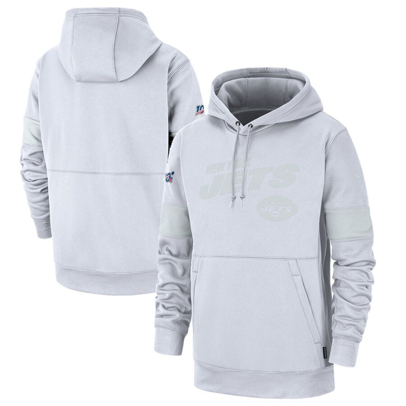 New York Jets Nike NFL 100 2019 Sideline Platinum Therma Pullover Hoodie White
