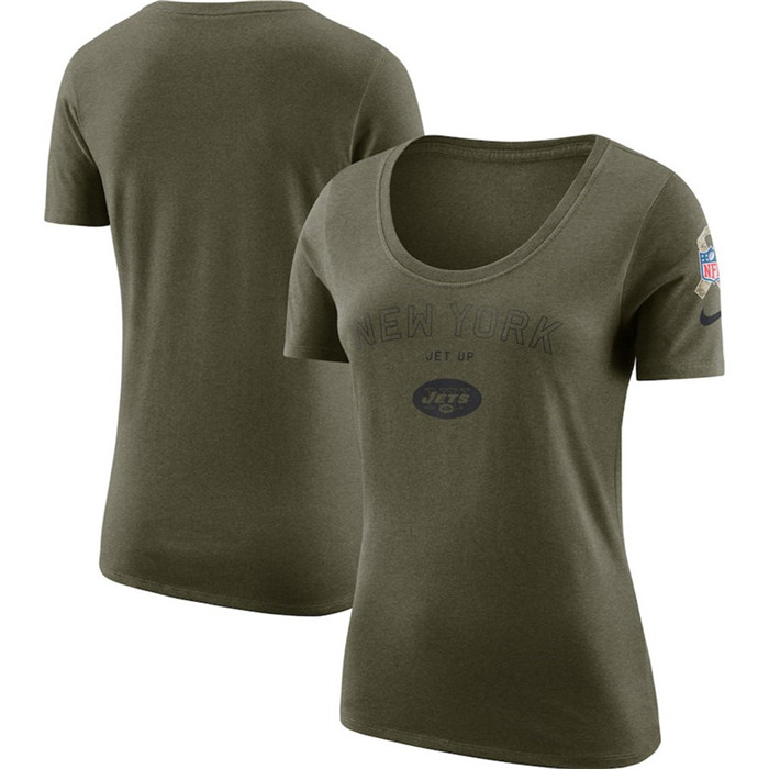 New York Jets  Women's Salute to Service Legend Scoop Neck T Shirt Olive