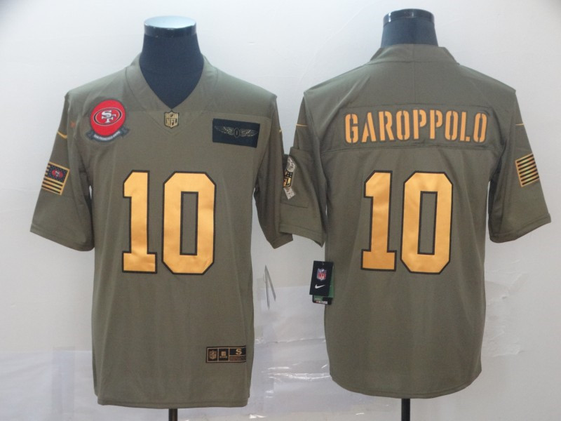 Nike 49ers 10 Jimmy Garoppolo 2019 Olive Gold Salute To Service Limited Jersey