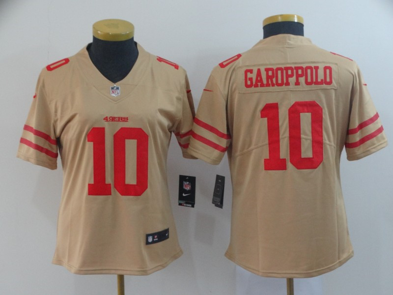 Nike 49ers 10 Jimmy Garoppolo Gold Women Inverted Legend Limited Jersey